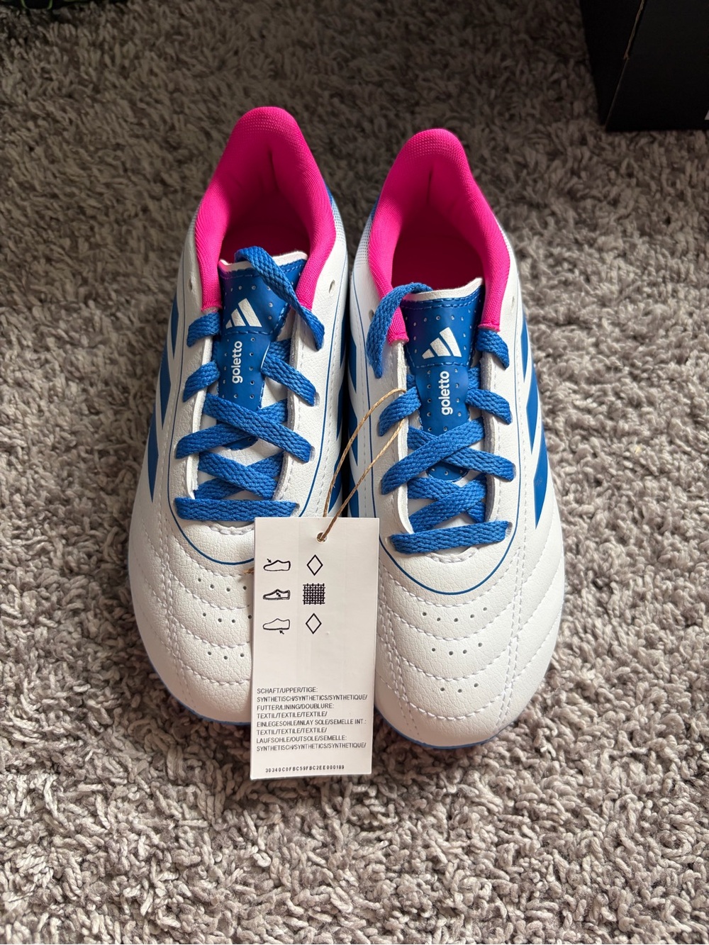 adidas Kids White Sneakers with Blue Accents and Pink Lining